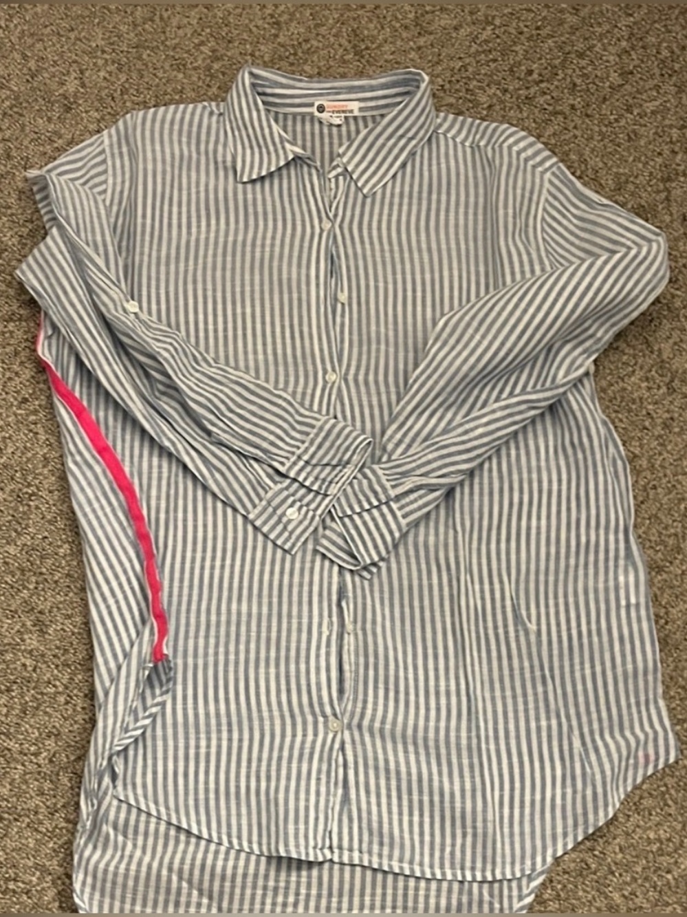 Sundry for Evereve - Blue + White striped shirt with pink detail